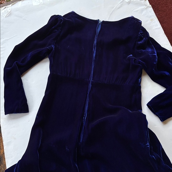 Vintage 70’s Milkmaid Velvet Goth Blue Peasant Gunne Sax 80’s Maxi Dress Gown M - Picture 10 of 17